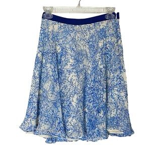 Adam Lippes Silk Skirt Womens Size 4 Small Blue Cream Print Chiffon Satin Flare